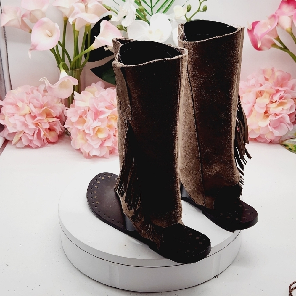 Musse And Cloud By Anthropologie Brown Suede Western Boot Sandal Sz 8 - Picture 7 of 16